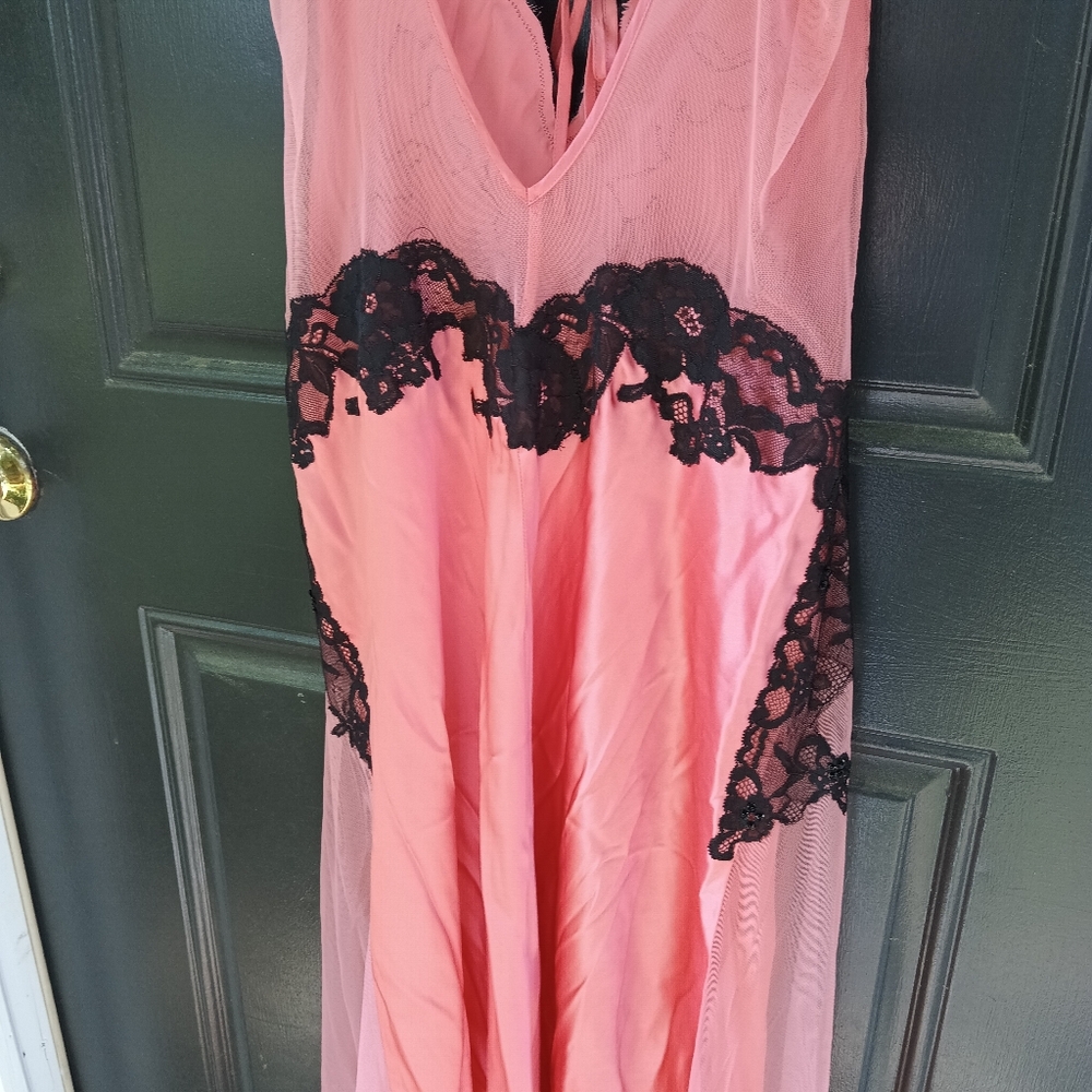 Jacalyn Bennett Fredericks of Hollywood Nightgown Lace 100% Silk Pink/Peach Blk - Picture 14 of 14